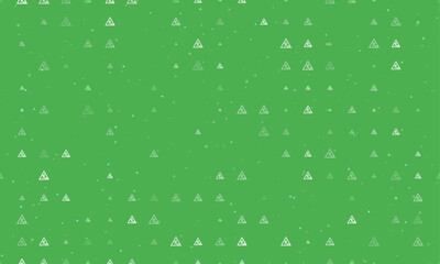 Seamless background pattern of evenly spaced white road work signs of different sizes and opacity. Vector illustration on green background with stars
