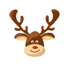 Christmas moose head. Cartoon style. Cute funny moose. The character is isolated on white background. Symbol of Merry Christmas and happy new year. Vector Illustration.