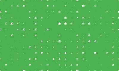 Seamless background pattern of evenly spaced white wild elephant symbols of different sizes and opacity. Vector illustration on green background with stars