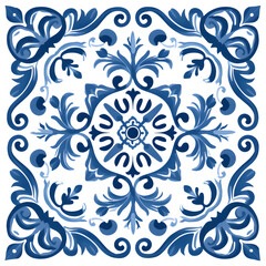 Blue watercolor seamless pattern  of azulejos tiles 