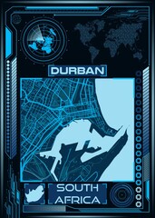 AI-generated illustration of a map of DURBAN with an illustration of a space station in the corner