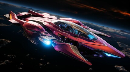 the spacecraft in space is floating through the air with clouds