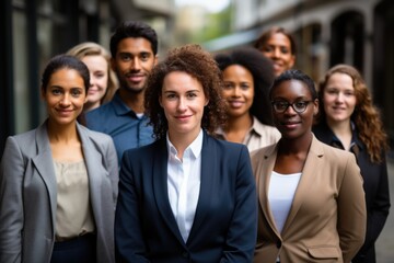 Fototapeta premium A diverse group of young business people demonstrating strength, determination and the drive to overcome barriers.