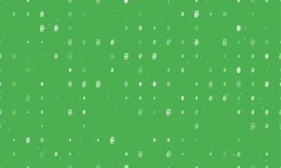 Seamless background pattern of evenly spaced white owl symbols of different sizes and opacity. Vector illustration on green background with stars