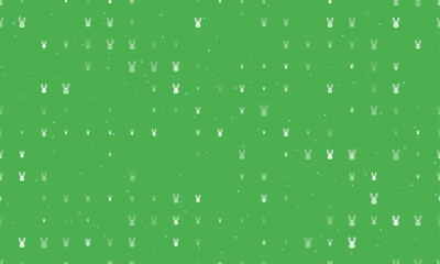 Seamless background pattern of evenly spaced white cute hare head symbols of different sizes and opacity. Vector illustration on green background with stars