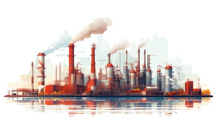 Industrial landscape with factories and smoking chimneys - obrazy, fototapety, plakaty