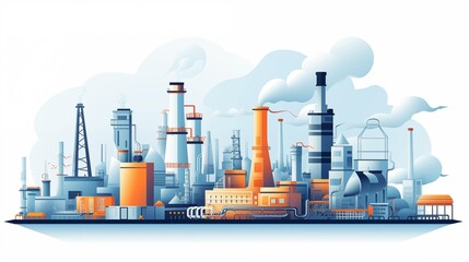 Industrial landscape with factories and smoking chimneys