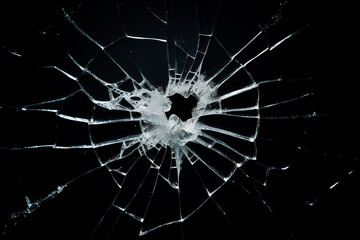 Broken glass craked on black background