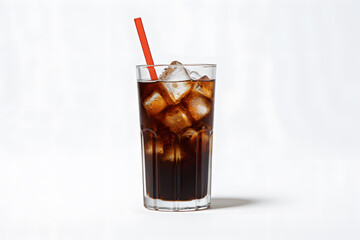 Glass of iced coffee or cola isolated on white background.