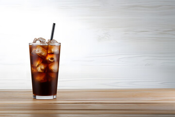 Glass of iced coffee or cola isolated on white background.