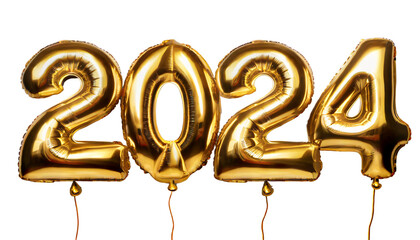 Happy new year Golden helium balloons 2024 on Transparent Background