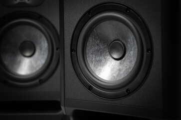 Professional hi fi speakers for sound recording studio. High fidelity speaker box for composer