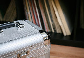 Dj travel case with vinyl records 