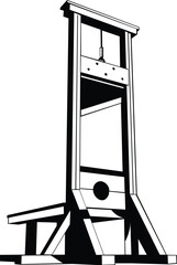 Cartoon Black and White Isolated Illustration Vector Of A Medieval Guillotine Device