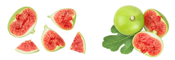 Ripe green fig fruit isolated on white background with full depth of field