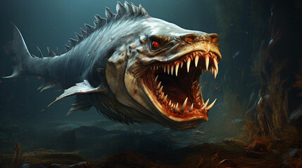 Piranha fish with sharp teeth - obrazy, fototapety, plakaty