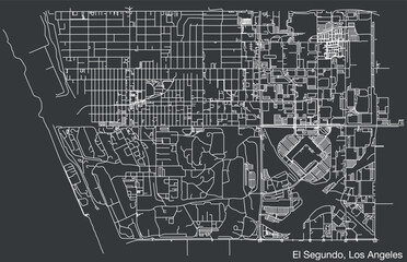 Detailed hand-drawn navigational urban street roads map of the CITY OF EL SEGUNDO of the American LOS ANGELES CITY COUNCIL, UNITED STATES with vivid road lines and name tag on solid background