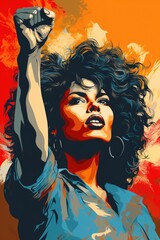 A painting of a woman with a fist. Feminist resistance concept illustration. March 8, international women day. © tilialucida