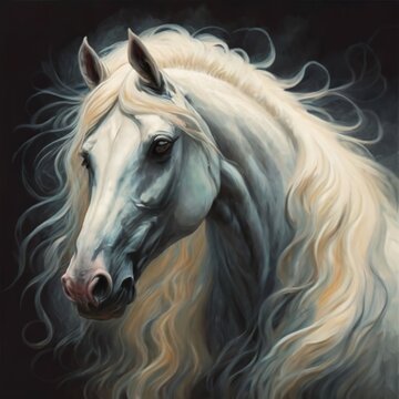 a painting of a white horse with long hair generative ai generated