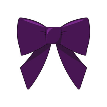 Purple bow for hair decor flat vector isolated illustration