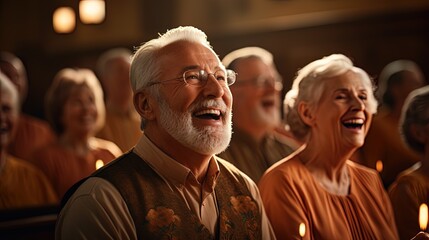 Grandparents participating in a local choral team - obrazy, fototapety, plakaty