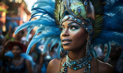 Obraz premium Carnival Background for Social Media Design, African American women in Tribal Clothing, Straight out of a Fairy Tale and Circus Fairs