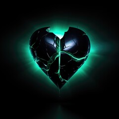 A broken heart with a green light coming out of it.