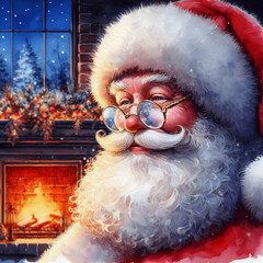 Santa Claus. Christmas. New Year. Watercolor illustration. Close-up portrait of Santa. Father Frost.