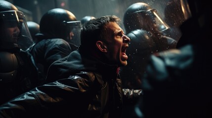 Fototapeta premium capturing the tumultuous clash between riot police and protesters