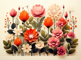 A painting of a bunch of flowers on a wall.