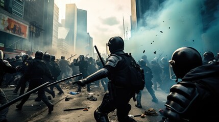 capturing the tumultuous clash between riot police and protesters