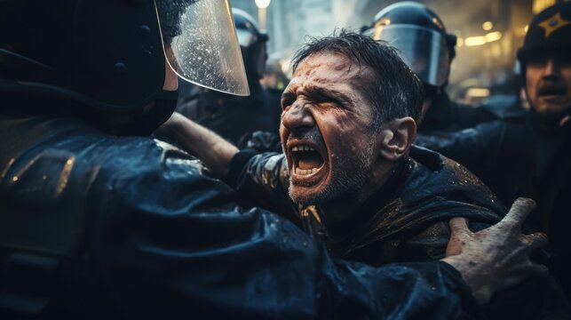 capturing the tumultuous clash between riot police and protesters