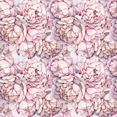 seamless pattern with pink watercolor peonies