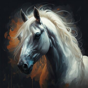 a painting of a white horse with long hair generative ai generated 