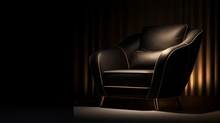 Fotobehang Luxury armchair in gold with a vectorial plan on a dark background delicate warm lighting cozy relax tall determination © Tahir