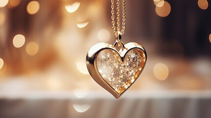 Pendant with a jewel within the shape of a brilliant shimmering heart on a light background - obrazy, fototapety, plakaty