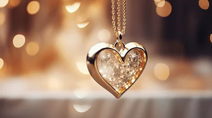 Fototapeten Pendant with a jewel within the shape of a brilliant shimmering heart on a light background © Tahir