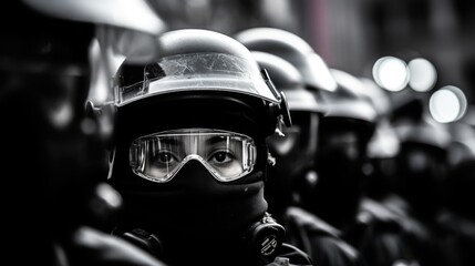 Fototapeta premium capturing the tumultuous clash between riot police and protesters