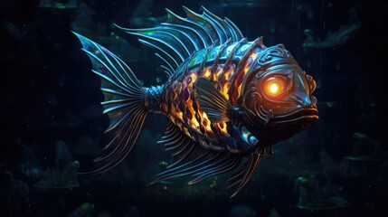 A fish with glowing eyes in the dark. Celestial fantasy fish.