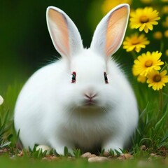 funny little white rabbit on spring green grass ai generated 