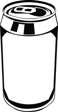 Cartoon Black and White Isolated Illustration Vector Of An Open Can of Soda Pop