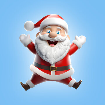 a santa claus 3d jumping image isolated on a blue background