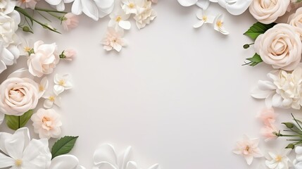 Obraz na płótnie Canvas Top view wedding floral frame
