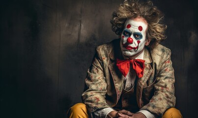 candid portrait of an unhappy clown  - obrazy, fototapety, plakaty