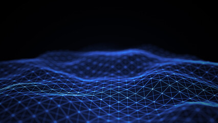 Abstract flowing smooth surface fractal waves background. Grid, mesh of dots.