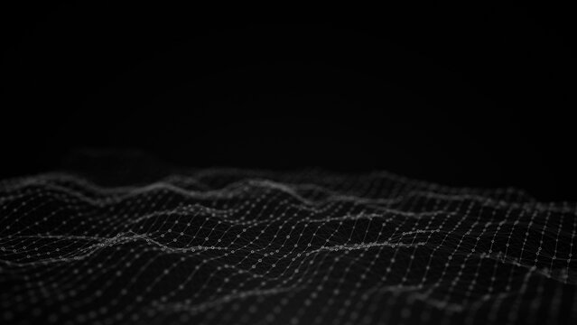 Fototapeta Abstract flowing smooth surface fractal waves background. Grid, mesh of dots.