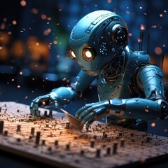 Fototapeta premium A witty AI robot is answering a complex mathematical problem 