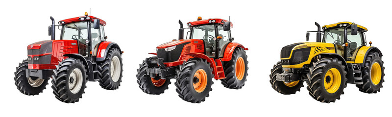 Collection of tractors on a white or transparent background generative ai