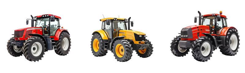 Fototapeta na wymiar Collection of tractors on a white or transparent background generative ai
