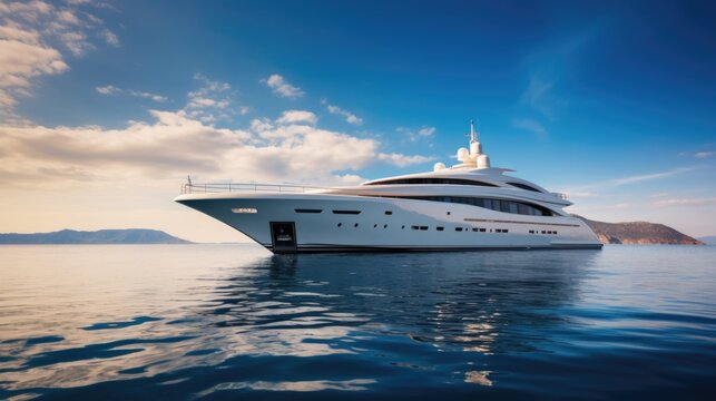Luxury large super or mega motor yacht in the blue ocean